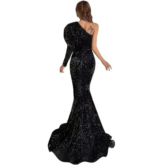 Brand New Miss Ord one shoulder cut out black and Gold sequin Dress Size M - Picture 5 of 16